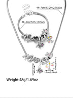 Elegant Bear Zodiac Pendant Necklace and Bracelet Set, Letter Necklace Set, Heart Initial Jewelry for Women, Perfect Gift for Holidays and Birthdays, Zirconia Jewelry Set