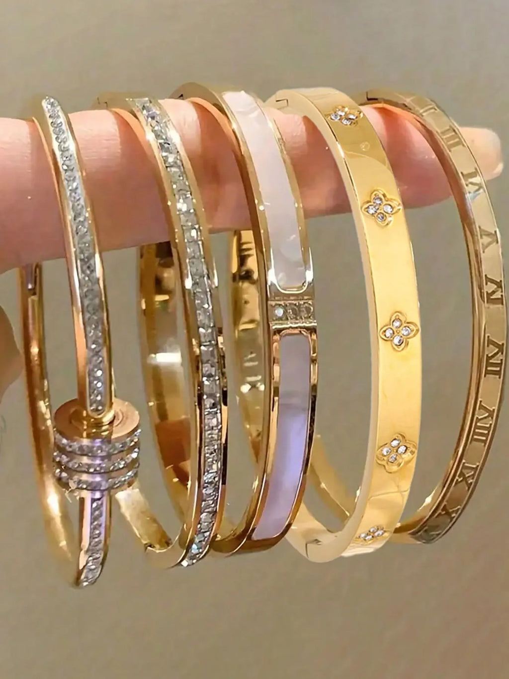 Elegant Stainless Steel Bangle Set, Trendy Stack Bangle, 5-Piece Fashionable Bracelet Classic Design, Stacked Design Bracelets, Perfect for Daily Wear & Special Occasions