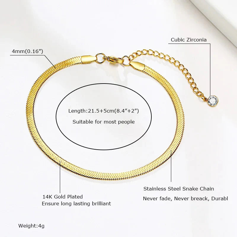 Snake Chain Anklet for Women Girls Adjustable Summer Beach Chain Anklet Bracelet Mother'S Day Gifts Stainless Steel Not Allergic