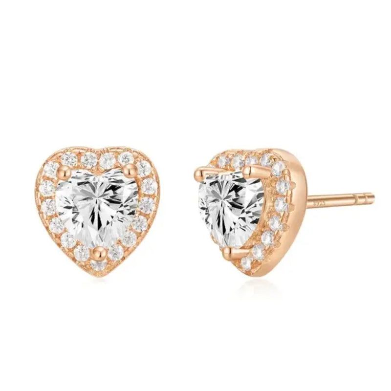 EAMTI 925 Sterling Silver Stud Earrings for Women Emerald Hear Cut Cubic Zirconia CZ Stud Earrings Hypoallergenic