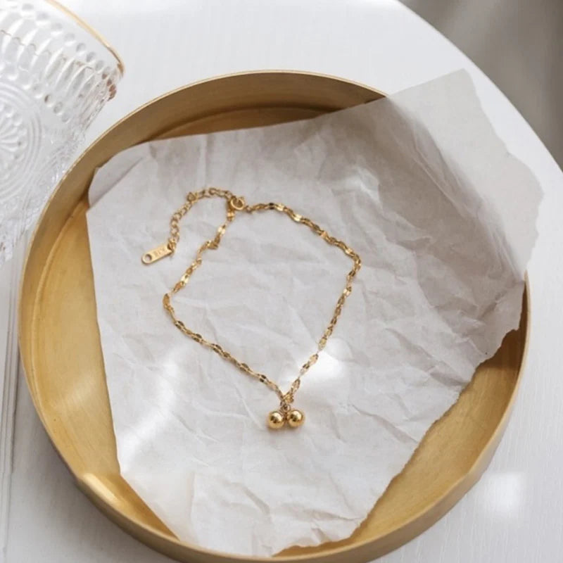Ball Pendant Anklet for Women — 18K Gold Plated, Waterproof Beach Anklet