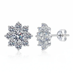 1CT Moissanite Snowflake Sunflower Earrings 925 Silver – Cute Star Floral Studs Gift for Women