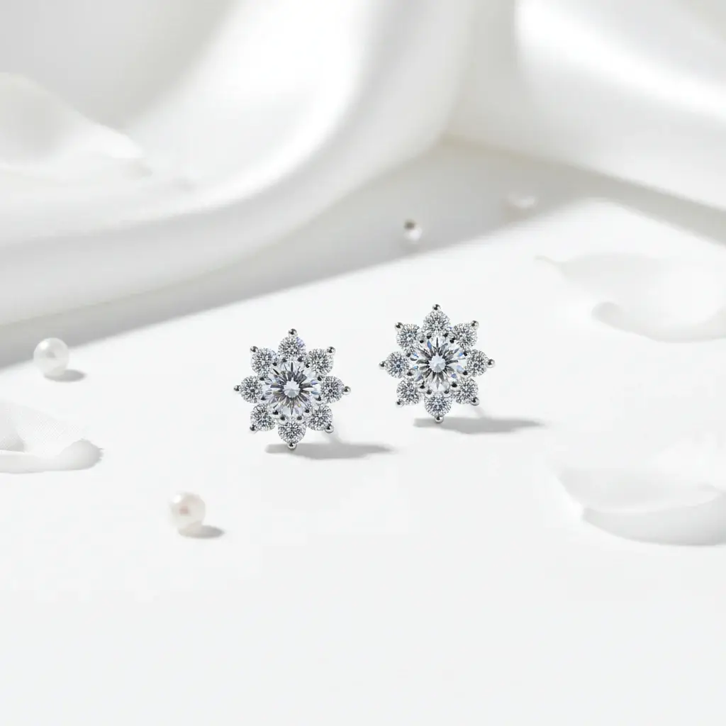 1CT Moissanite Snowflake Sunflower Earrings 925 Silver – Cute Star Floral Studs Gift for Women