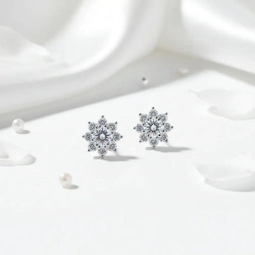 1CT Moissanite Snowflake Sunflower Earrings 925 Silver – Cute Star Floral Studs Gift for Women