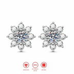 1CT Moissanite Snowflake Sunflower Earrings 925 Silver – Cute Star Floral Studs Gift for Women