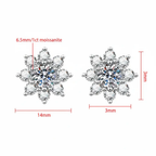1CT Moissanite Snowflake Sunflower Earrings 925 Silver – Cute Star Floral Studs Gift for Women