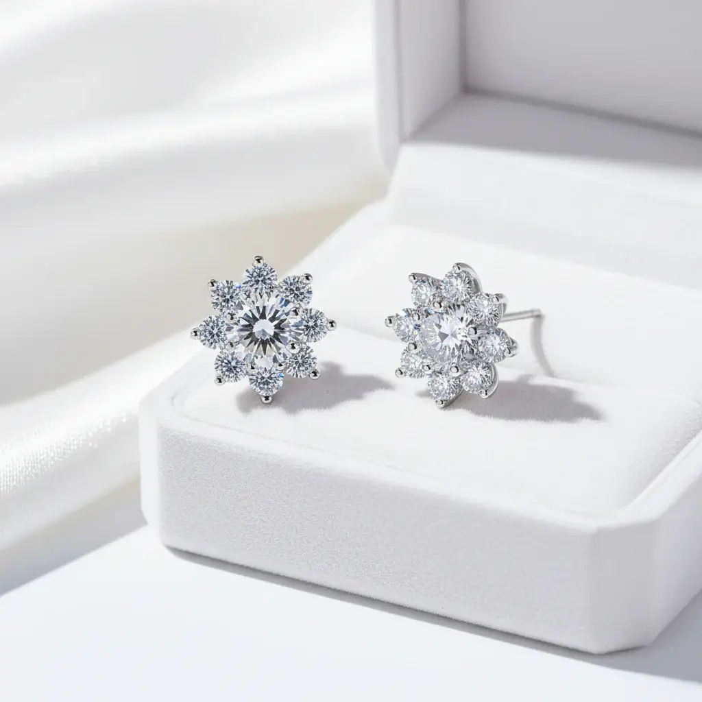 1CT Moissanite Snowflake Sunflower Earrings 925 Silver – Cute Star Floral Studs Gift for Women