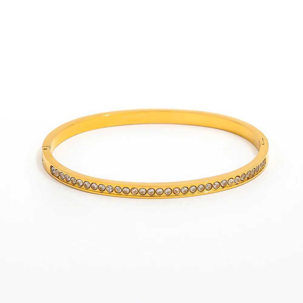 CZ Bangle Bracelet for Women — 925 Sterling Silver, Gold or Silver Plated, CZ Stones