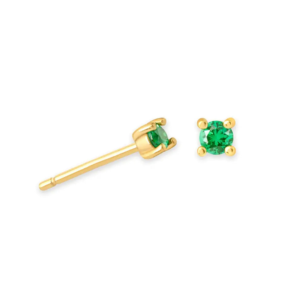 Birthstone Stud Earrings for Women — 925 Sterling Silver, 18K Gold Plated, Mini CZ