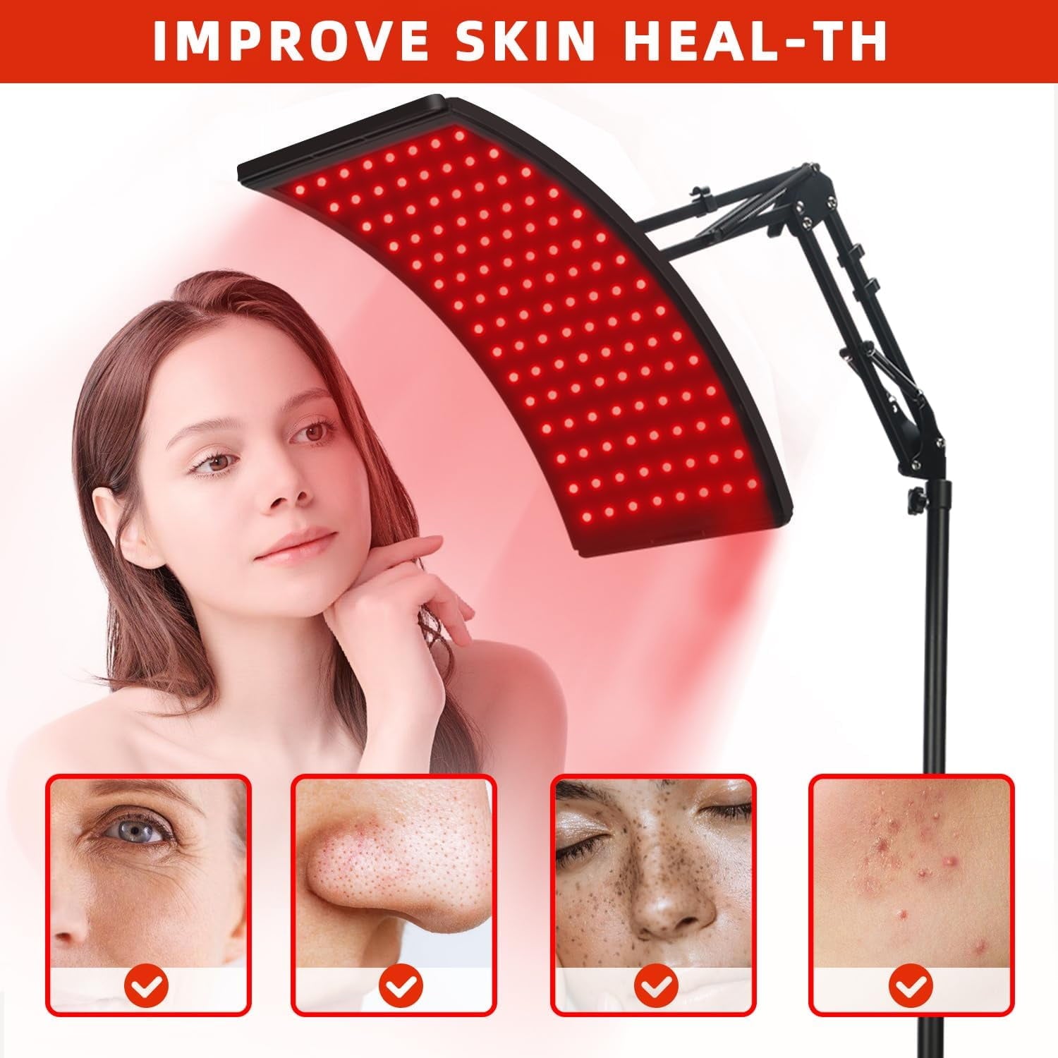 Red Light Therapy for Face and Body, Red Infrared Light Therapy Lamp with Stand Led 660Nm & 850Nm Infrared Light Device for Body