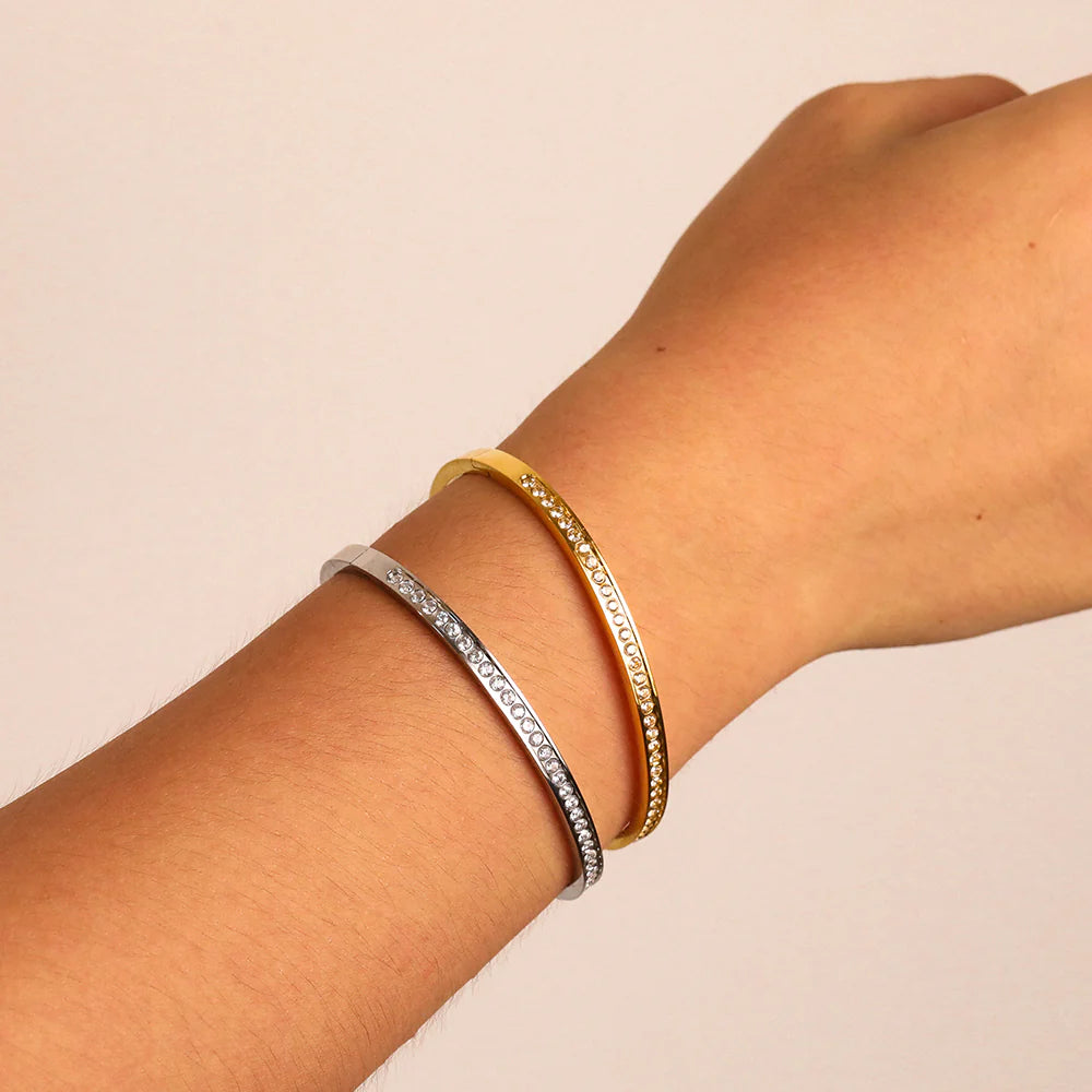 CZ Bangle Bracelet for Women — 925 Sterling Silver, Gold or Silver Plated, CZ Stones