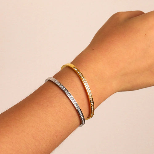CZ Bangle Bracelet for Women — 925 Sterling Silver, Gold or Silver Plated, CZ Stones