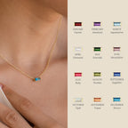 Birthstone Charm Necklace for Women — Baguette CZ Pendant, 925 Sterling Silver