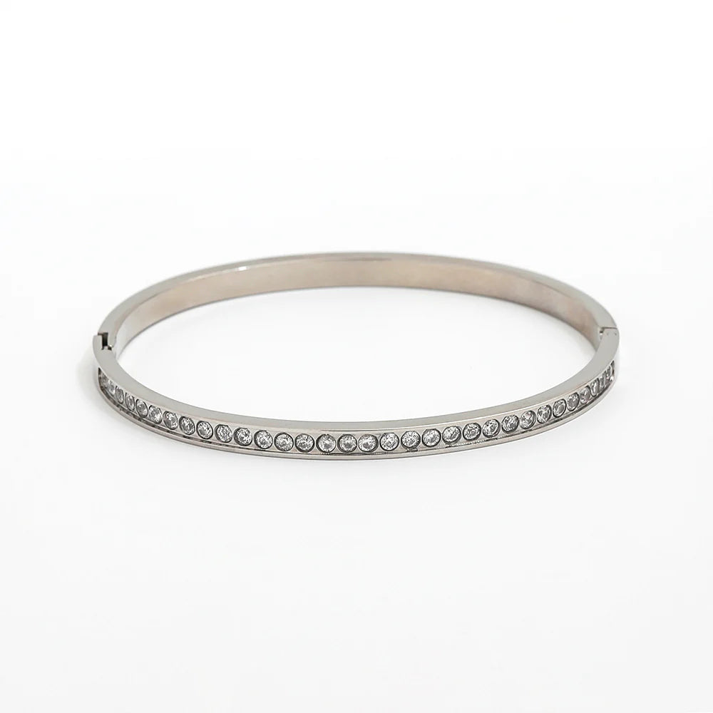 CZ Bangle Bracelet for Women — 925 Sterling Silver, Gold or Silver Plated, CZ Stones