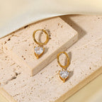White Heart Huggie Earrings for Women — 18K Gold Plated, CZ Heart Accent, 925 Sterling Silver