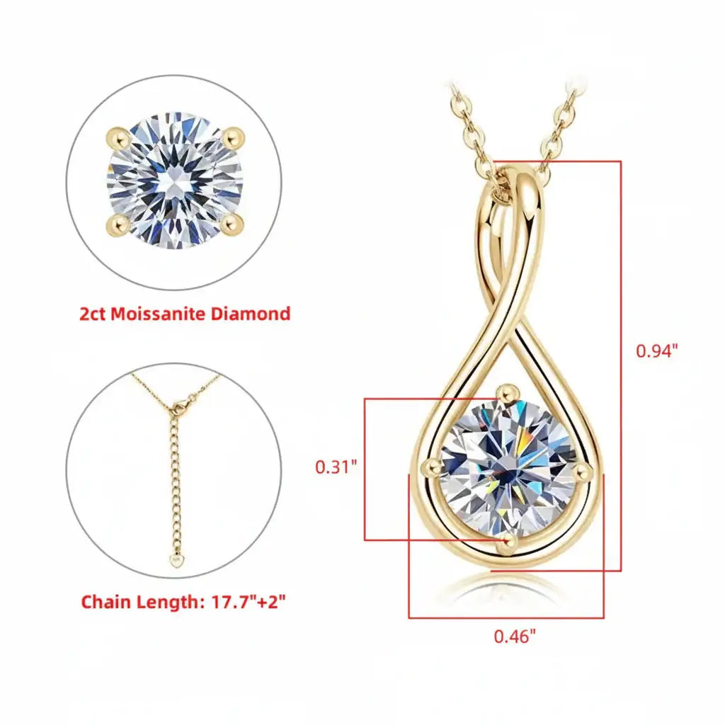 18K Gold Plated Moissanite Pendant Necklace Classic Pendant Necklace