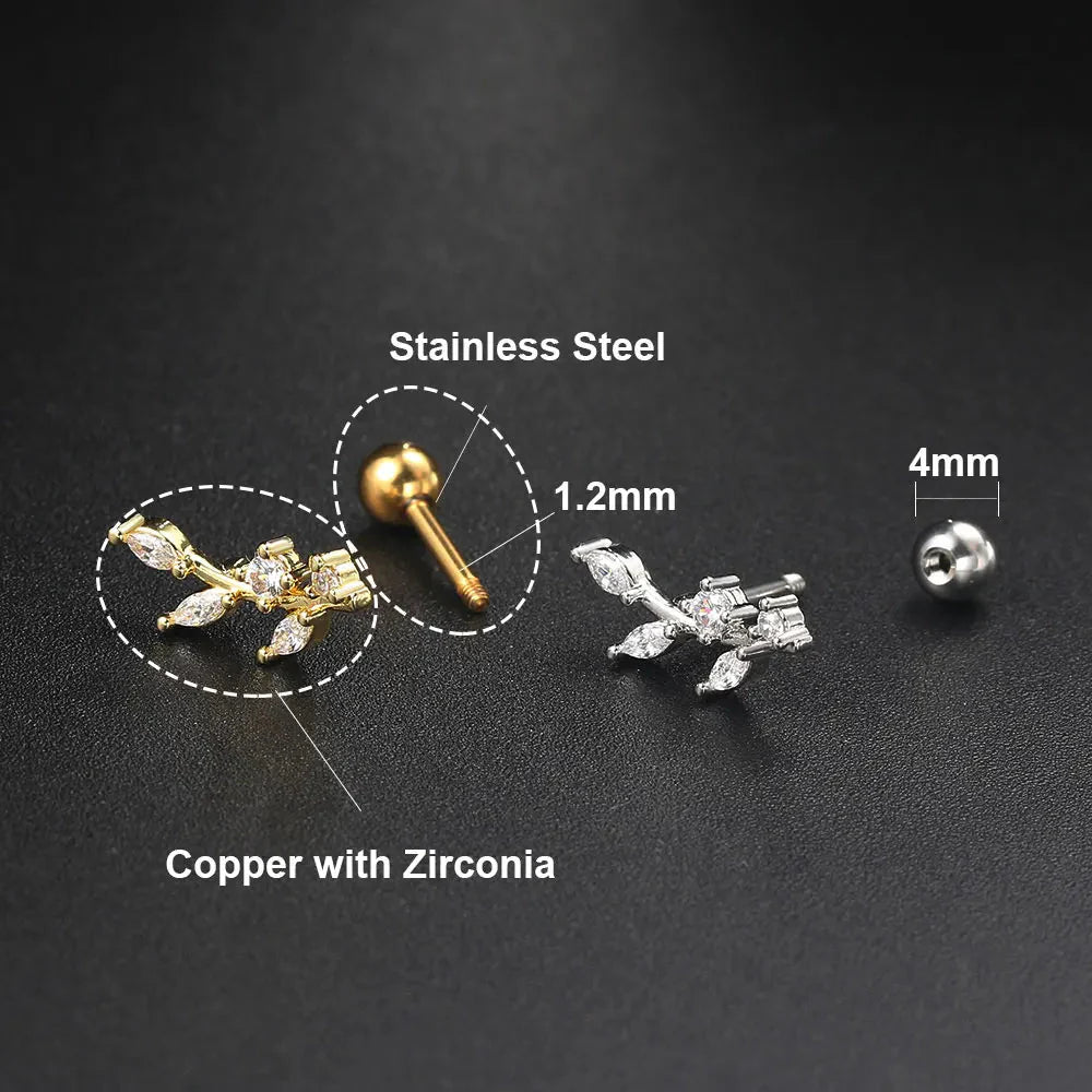 Stainless Steel Hoop Earring Women Zirconia Crystal Piercing Ear Daith Helix Tragus Lobe Cartilage Stud Earring Piercing Jewelry
