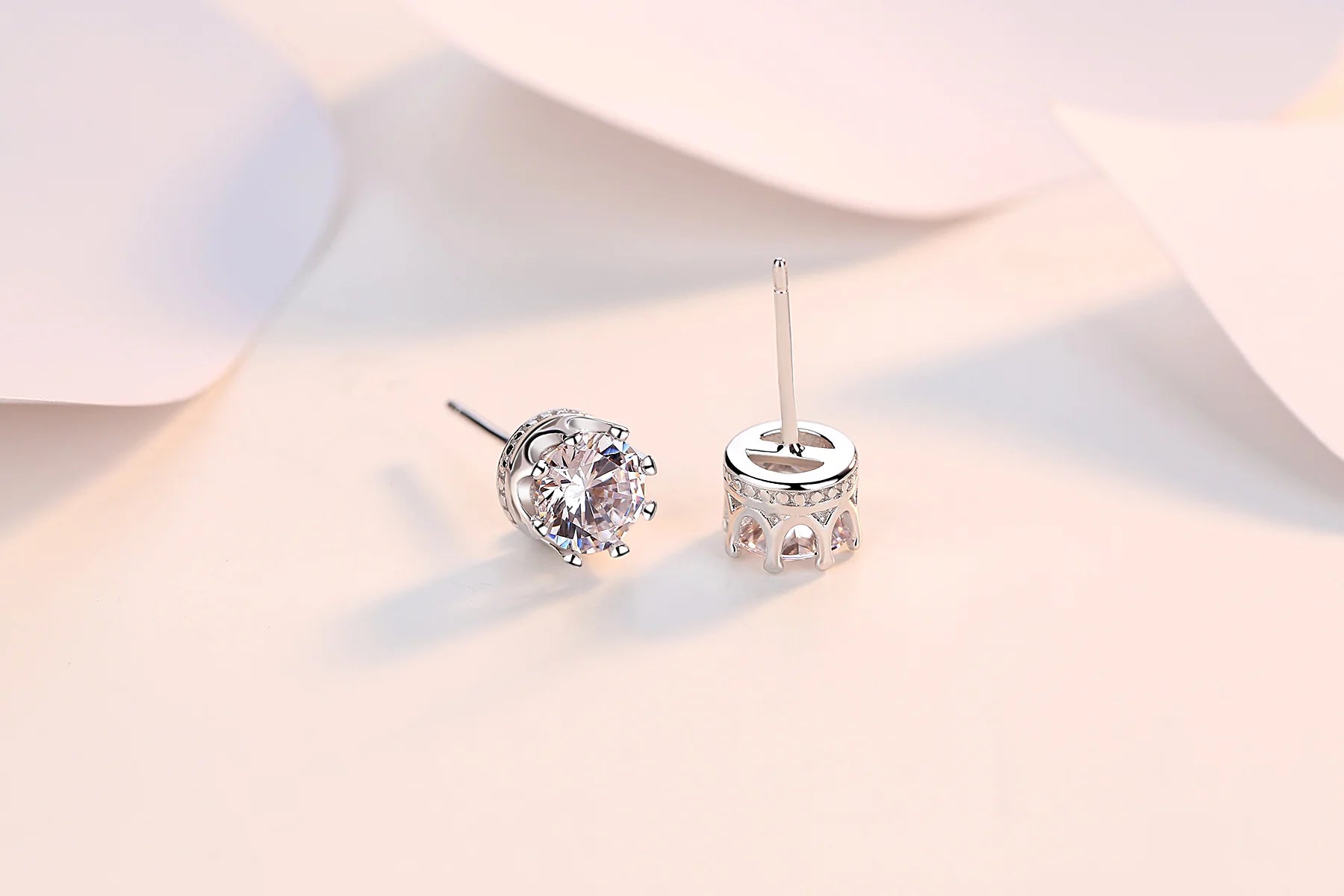 Crown Stud Earrings for Women — 1 Carat CZ, 925 Sterling Silver, Rhodium Plated