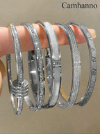 Elegant Stainless Steel Bangle Set, Trendy Stack Bangle, 5-Piece Fashionable Bracelet Classic Design, Stacked Design Bracelets, Perfect for Daily Wear & Special Occasions