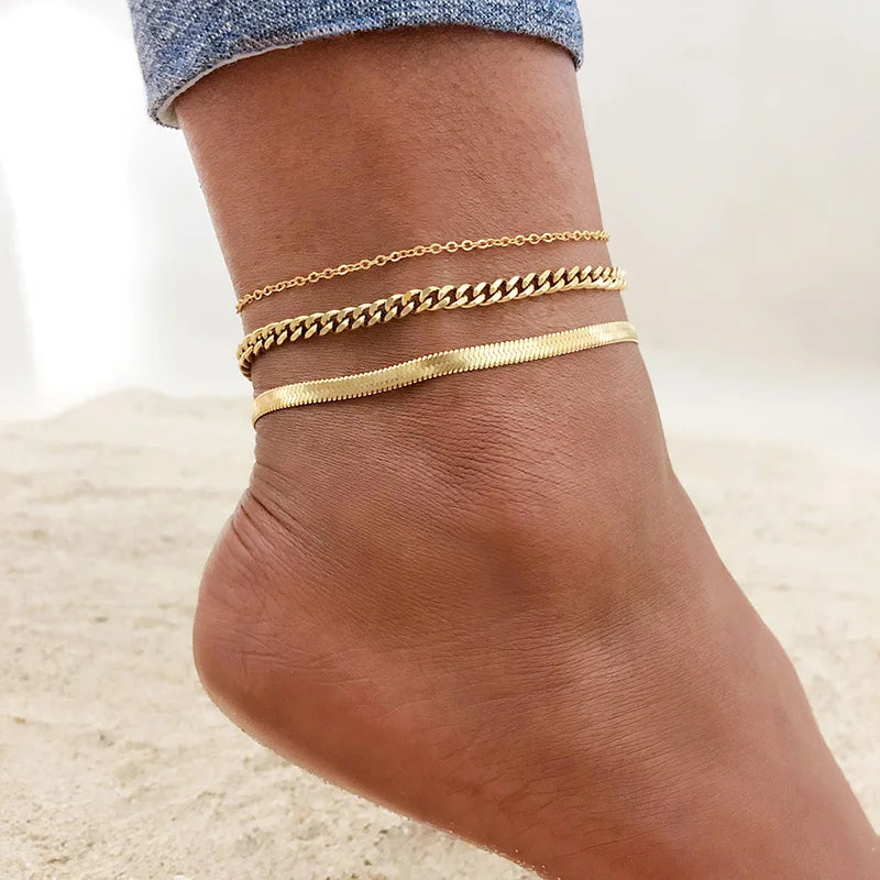 Snake Chain Anklet for Women Girls Adjustable Summer Beach Chain Anklet Bracelet Mother'S Day Gifts Stainless Steel Not Allergic