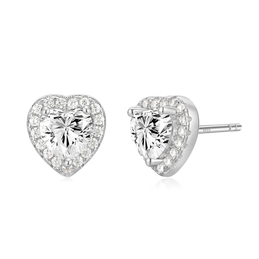 EAMTI 925 Sterling Silver Stud Earrings for Women Emerald Hear Cut Cubic Zirconia CZ Stud Earrings Hypoallergenic