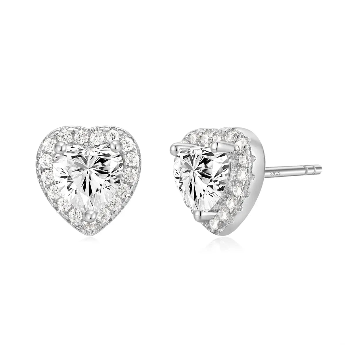 EAMTI 925 Sterling Silver Stud Earrings for Women Emerald Hear Cut Cubic Zirconia CZ Stud Earrings Hypoallergenic