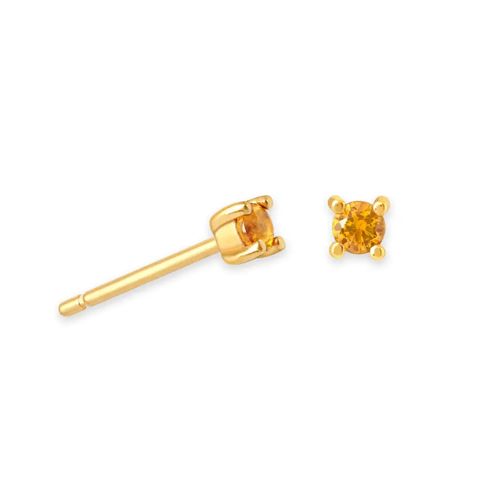 Birthstone Stud Earrings for Women — 925 Sterling Silver, 18K Gold Plated, Mini CZ