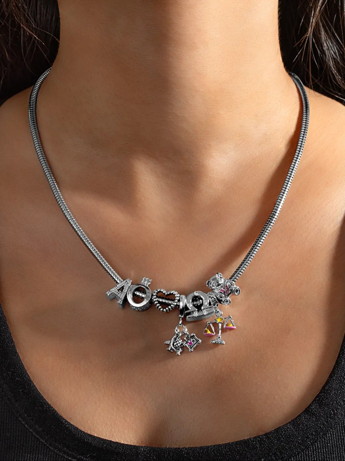 Elegant Bear Zodiac Pendant Necklace and Bracelet Set, Letter Necklace Set, Heart Initial Jewelry for Women, Perfect Gift for Holidays and Birthdays, Zirconia Jewelry Set