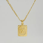 18" Gold Plated Initial Letter Pendant Necklace Stainless Steel Figaro Chain