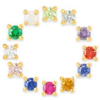 Birthstone Stud Earrings for Women — 925 Sterling Silver, 18K Gold Plated, Mini CZ