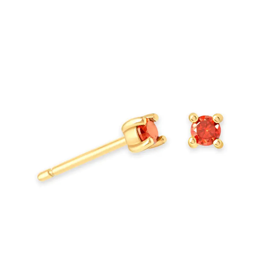 Birthstone Stud Earrings for Women — 925 Sterling Silver, 18K Gold Plated, Mini CZ