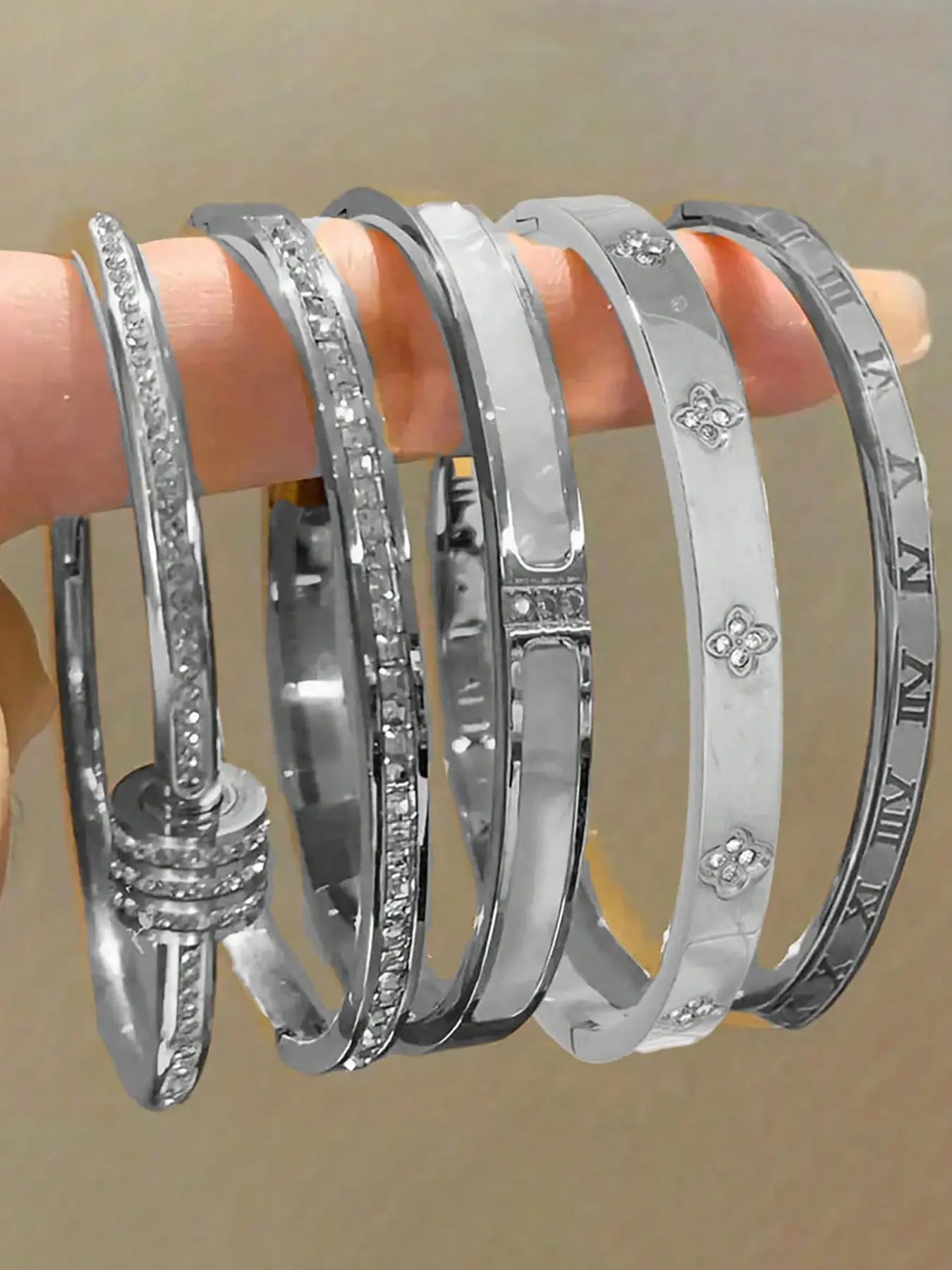 Elegant Stainless Steel Bangle Set, Trendy Stack Bangle, 5-Piece Fashionable Bracelet Classic Design, Stacked Design Bracelets, Perfect for Daily Wear & Special Occasions