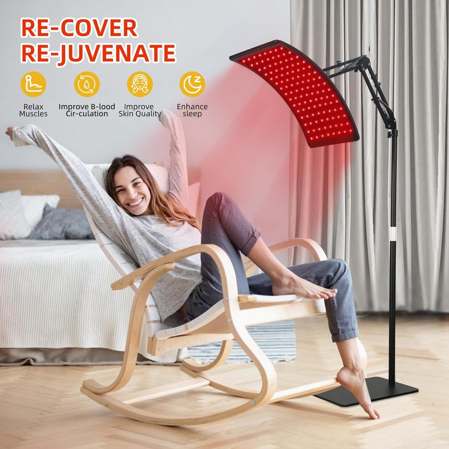 Red Light Therapy for Face and Body, Red Infrared Light Therapy Lamp with Stand Led 660Nm & 850Nm Infrared Light Device for Body