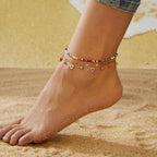 Bohemia Multilayer Rice Bead Anklet Set for Women Fashion Starfish Pendant Anklets Summer Sandy Beach Ankle Chain on Leg Jewelry