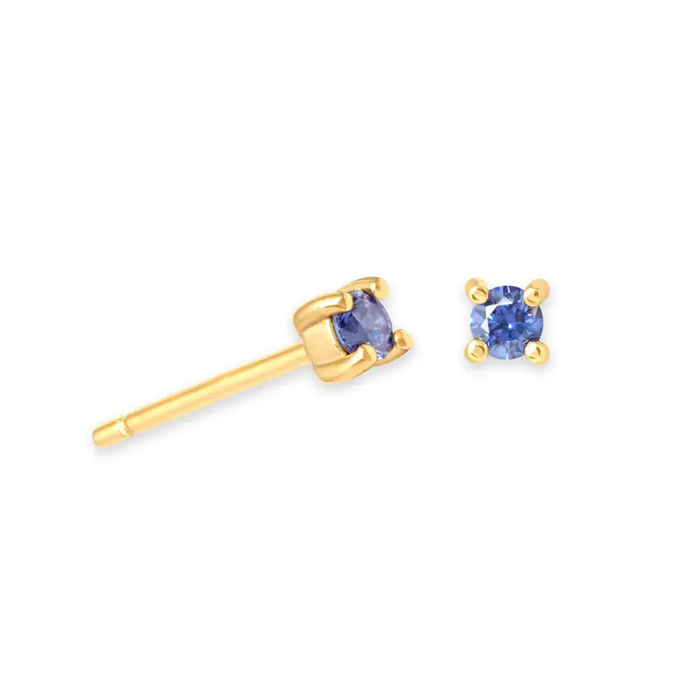 Birthstone Stud Earrings for Women — 925 Sterling Silver, 18K Gold Plated, Mini CZ