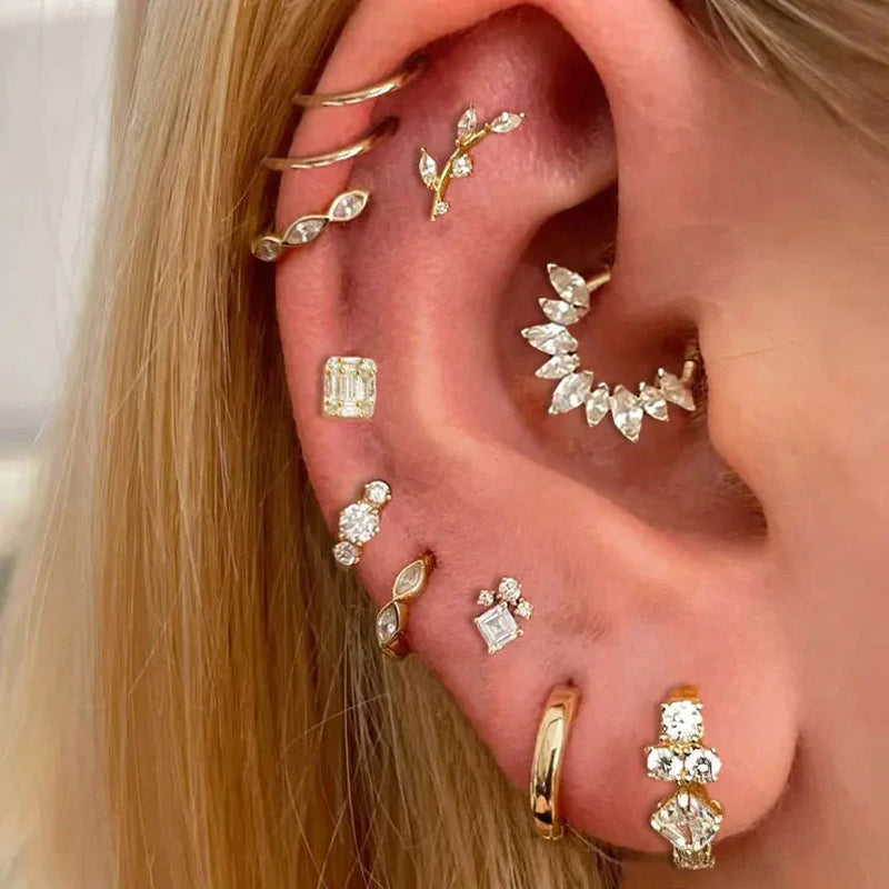 Stainless Steel Hoop Earring Women Zirconia Crystal Piercing Ear Daith Helix Tragus Lobe Cartilage Stud Earring Piercing Jewelry