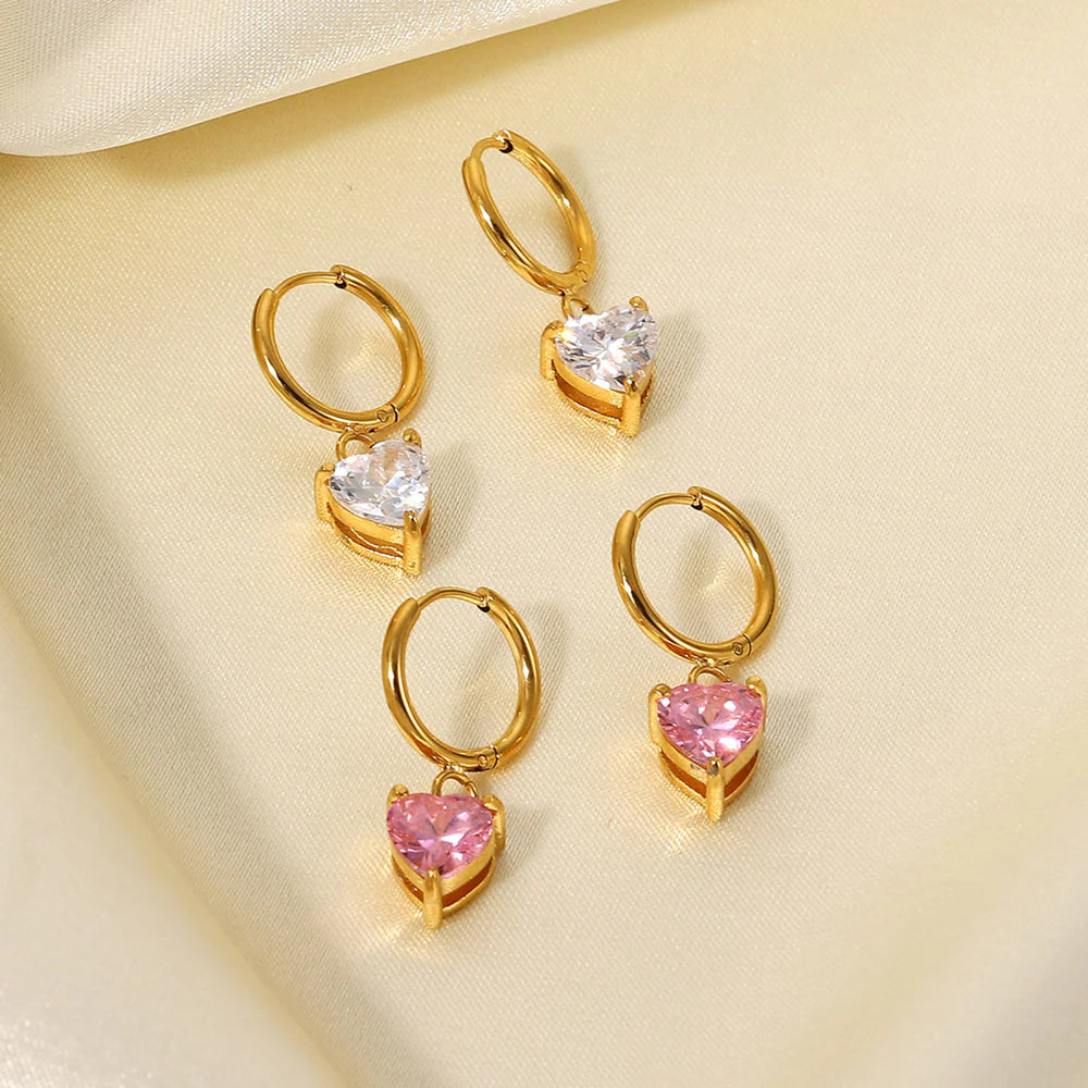 White Heart Huggie Earrings for Women — 18K Gold Plated, CZ Heart Accent, 925 Sterling Silver