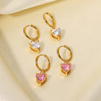 White Heart Huggie Earrings for Women — 18K Gold Plated, CZ Heart Accent, 925 Sterling Silver