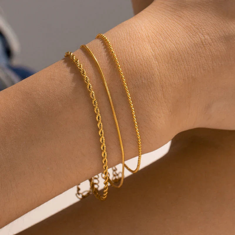 Waterproof Gold Bracelet for Women — 18K Gold Plated, Adjustable, Beach-Ready