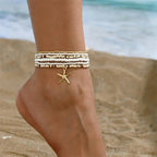 Bohemia Multilayer Rice Bead Anklet Set for Women Fashion Starfish Pendant Anklets Summer Sandy Beach Ankle Chain on Leg Jewelry