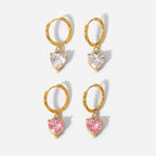 White Heart Huggie Earrings for Women — 18K Gold Plated, CZ Heart Accent, 925 Sterling Silver