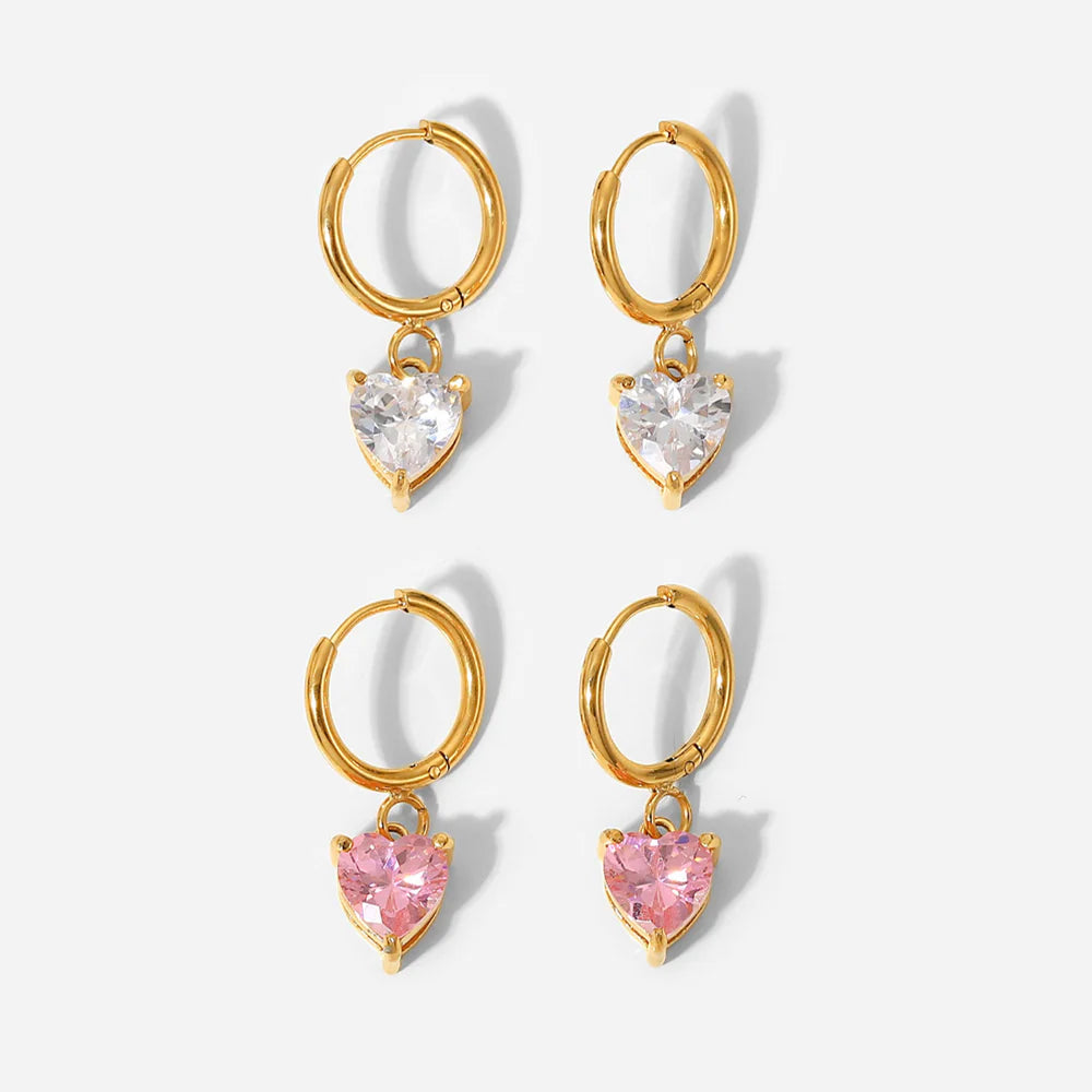White Heart Huggie Earrings for Women — 18K Gold Plated, CZ Heart Accent, 925 Sterling Silver
