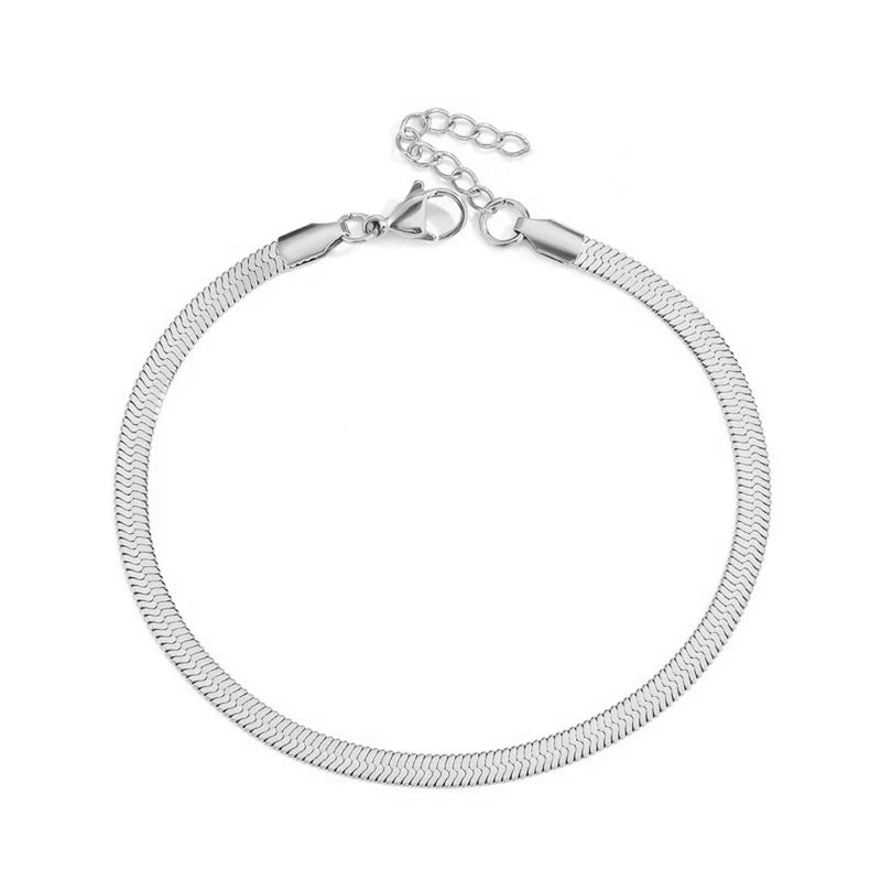 Silver Serpentine Anklet for Women — 925 Sterling Silver, Snake Chain, Adjustable