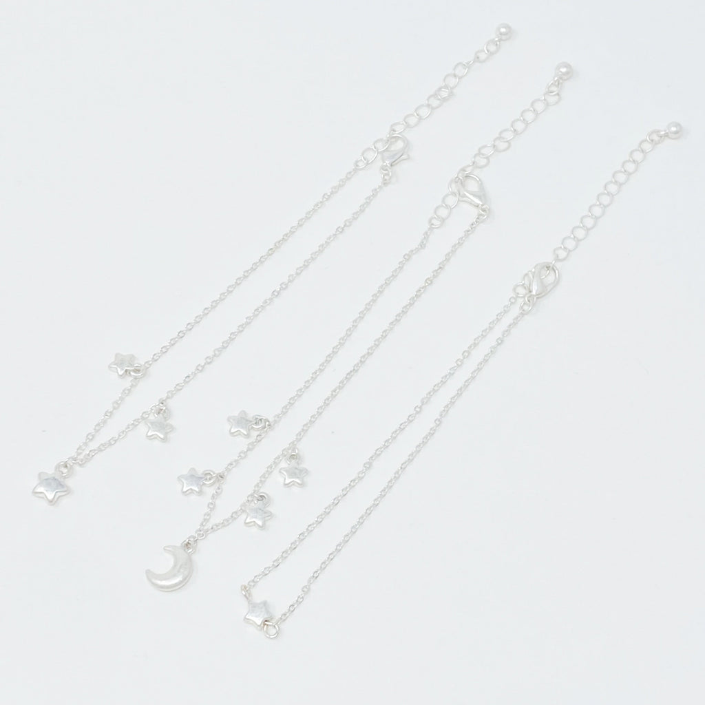 Starred up Chain Anklet, Set of 3