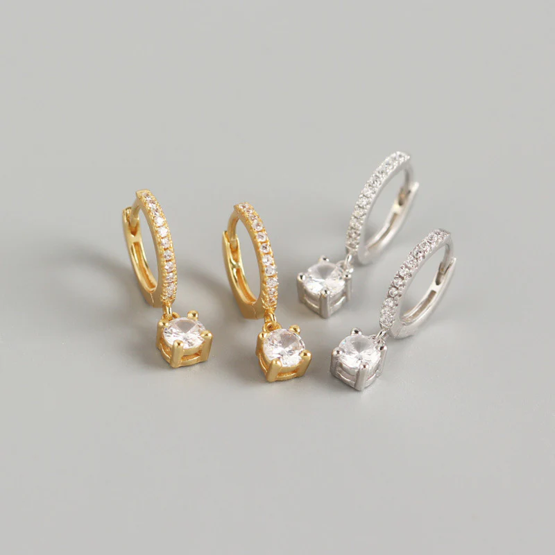 Drop Huggie Hoop Earrings for Women — 18K Gold Plated, 925 Sterling Silver