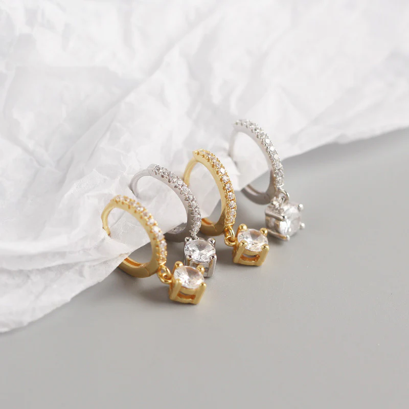 Drop Huggie Hoop Earrings for Women — 18K Gold Plated, 925 Sterling Silver