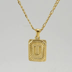 18" Gold Plated Initial Letter Pendant Necklace Stainless Steel Figaro Chain