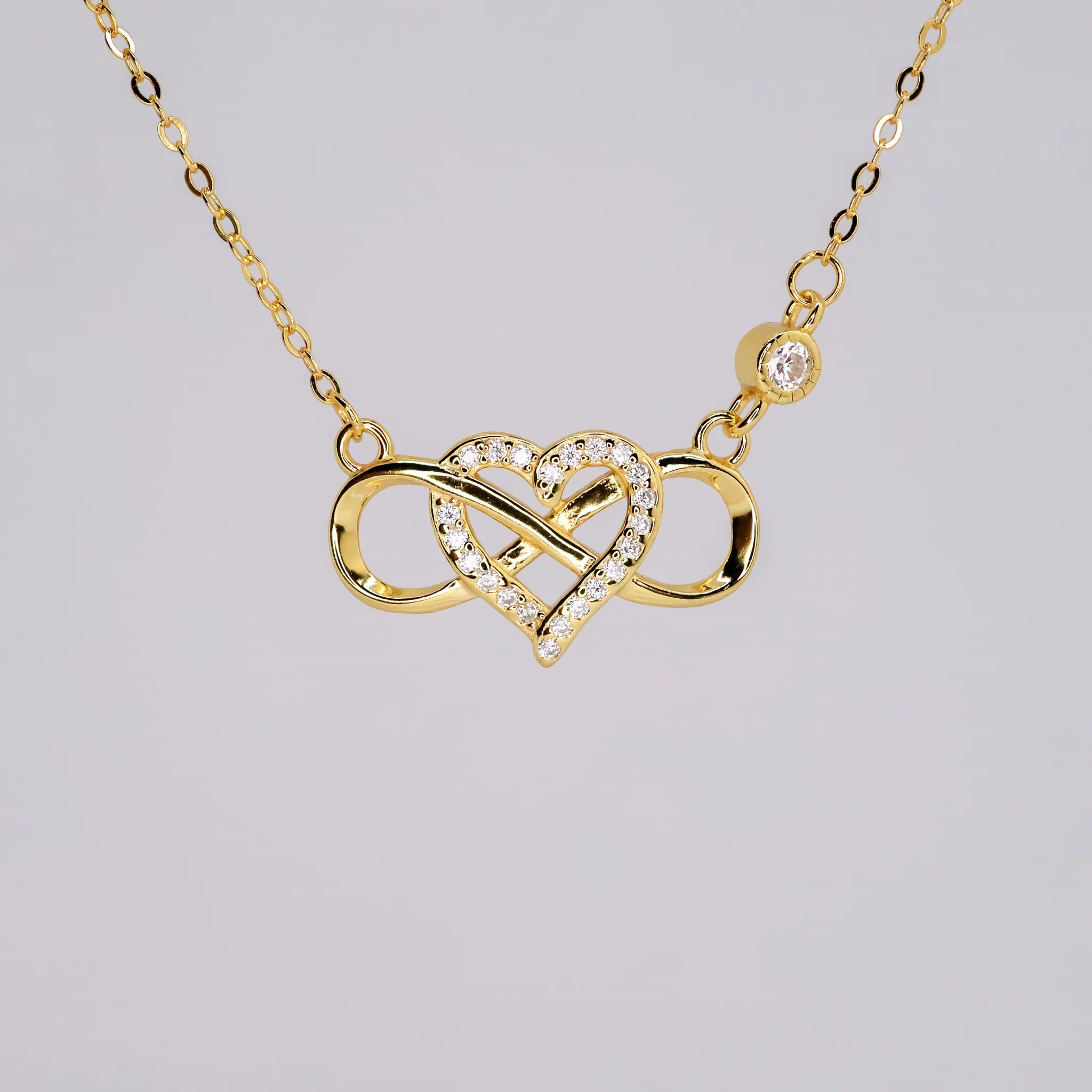 Micro Pave Heart Necklace for Women — 18K Gold Plated, Infinity Pendant, CZ Stones
