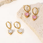 White Heart Huggie Earrings for Women — 18K Gold Plated, CZ Heart Accent, 925 Sterling Silver