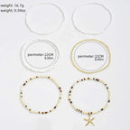 Bohemia Multilayer Rice Bead Anklet Set for Women Fashion Starfish Pendant Anklets Summer Sandy Beach Ankle Chain on Leg Jewelry